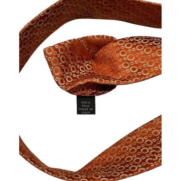 CELINE Men's 100% Silk Necktie LUXURY Tie Orange Gold Chain  Logo W:3.7" EUC - Picture 3 of 4